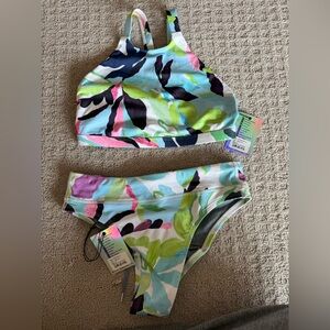 Jolyn Clothing Colorful Leaf Print Bikini Zoe bottom Kaylee Top. Small